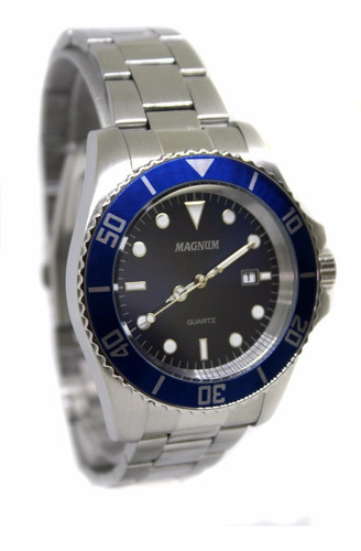 Relógio Magnum Masculino Prata Caixa Aço Azul Ma33068f